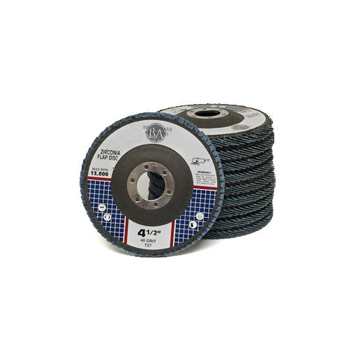 Benchmark Abrasives 4.5" Premium Zirconia Type 27 Flat Flap Discs Grinding Wheels for Sanding Stock Rust Removal Finishing Grinding Deburring Stainless Steel, 7/8" Arbor (100 Pack) - 40 Grit