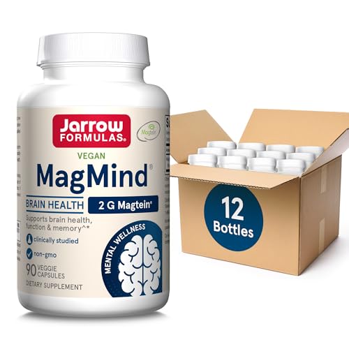 Jarrow Formulas Magnesium L-Threonate, MagMind Brain Supplements for Memory Support, 90 Veggie Capsules, Up to a 30 Day Supply, Pack of 12