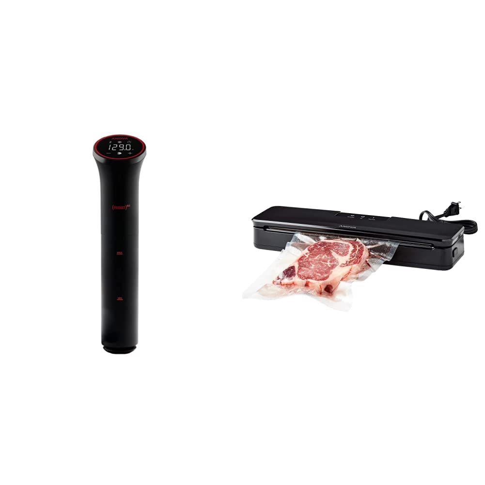 Anova Culinary (ANOVA) ᴿᴱᴰ Precision Cooker Nano, Black, Small & ANVS01-US00 Anova Precision Vacuum Sealer, Includes 10 Precut Bags, For Sous Vide and Food Storage