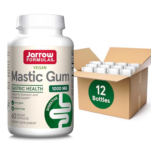 Jarrow Formulas Mastic Gum 1000 mg, Dietary Supplement for Gastrointestinal Health Support, 60 Veggie Capsules, 30 Day Supply, (Pack of 12)