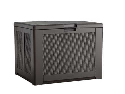 Rubbermaid Medium Resin Outdoor Storage Deck Box (74 Gal), Weather Resistant, Brown, Deck Organization for Home/Backyard/Pool Chemicals/Toys/Garden Tools/Porch/Patio Cushions