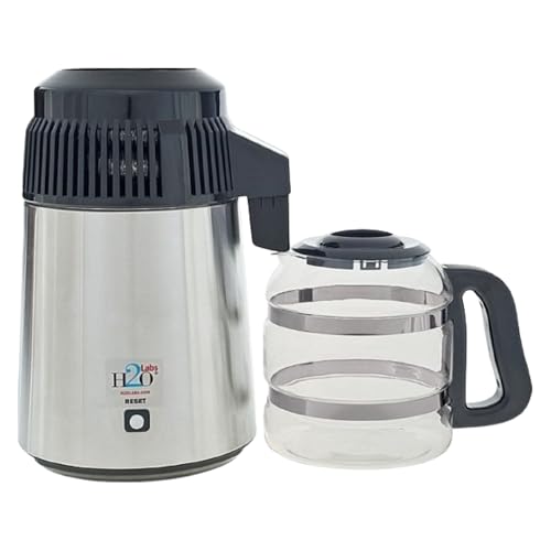 H2o Labs Best-in-Class Countertop Water Distiller - Stainless Steel Home Water Distiller with 1 Gallon Glass Carafe - Porcelain Nozzle Insert & Optimal Heating Element for Pure Distilled Water - 300SS