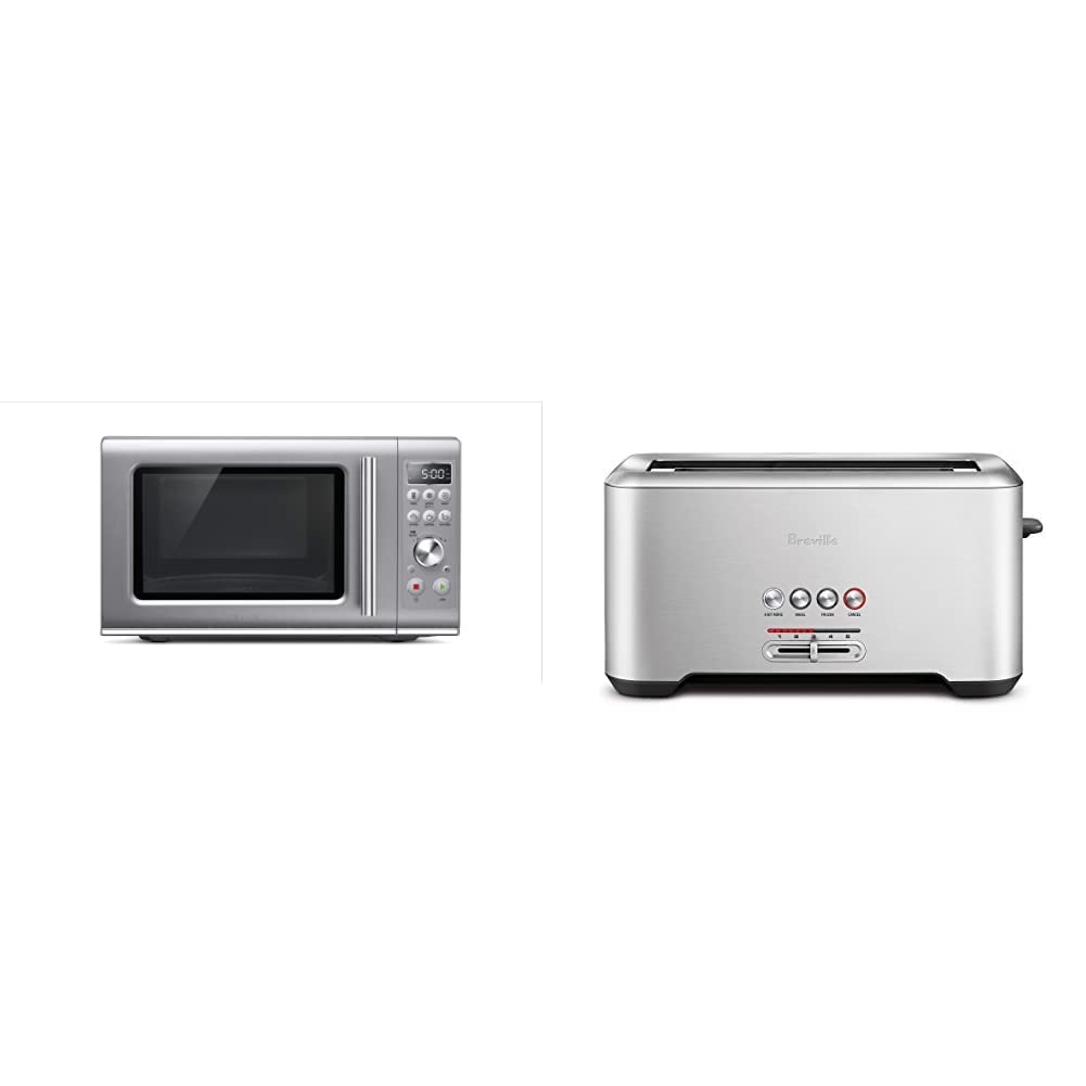 Breville Countertop Compact Wave Soft-Close Microwave Oven, Silver, BMO650SIL and Breville Bit More 4-Slice Toaster, Brushed Stainless Steel, BTA730XL