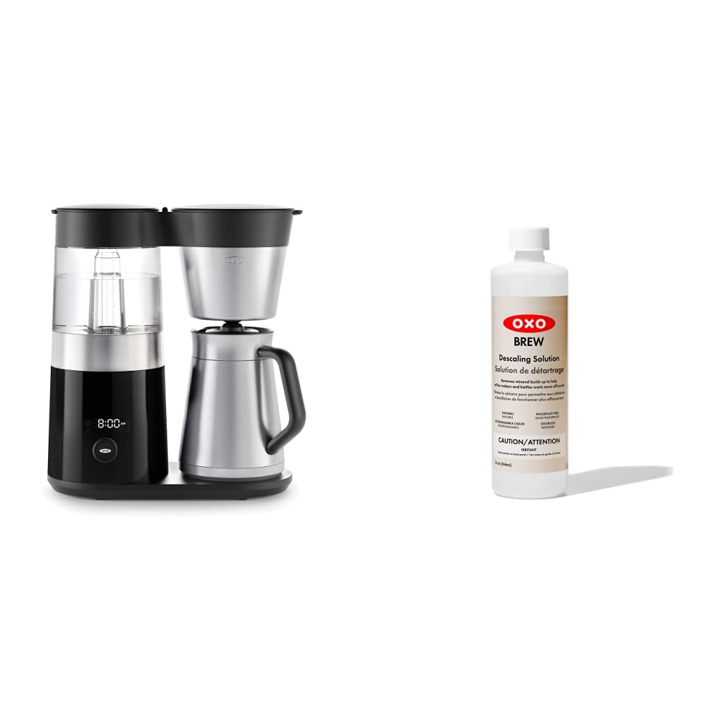 OXO Brew 9 Cup Stainless Steel Coffee Maker & BREW Descaling Solution - 14 Fluid Ounce Bottle