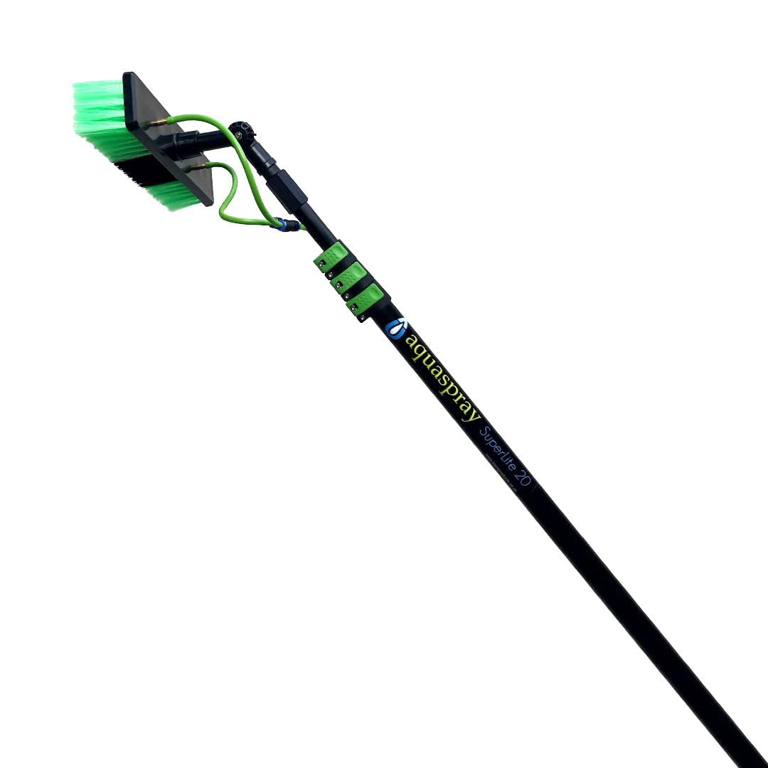 EQUIPMAXX Lightweight 20 Feet Solar Panel Cleaning Brush & Pole Water Fed Pole Kit Window Cleaner & Solar Panel Cleaning System Washing Equipment Tool Solution: Scrubber Brush & Hose Spray Washer
