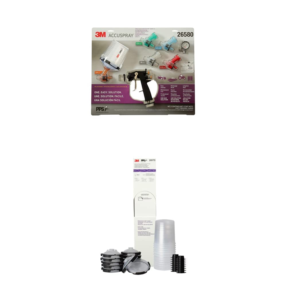 3M Accuspray Paint Spray Gun System with PPS 2.0, 26580, Standard, 22 Ounces, Use for Cars, Furniture, Cabinets and More + 3M PPS 2.0 Paint Spray Gun System Refill Kit with Lids and Liners, Standard