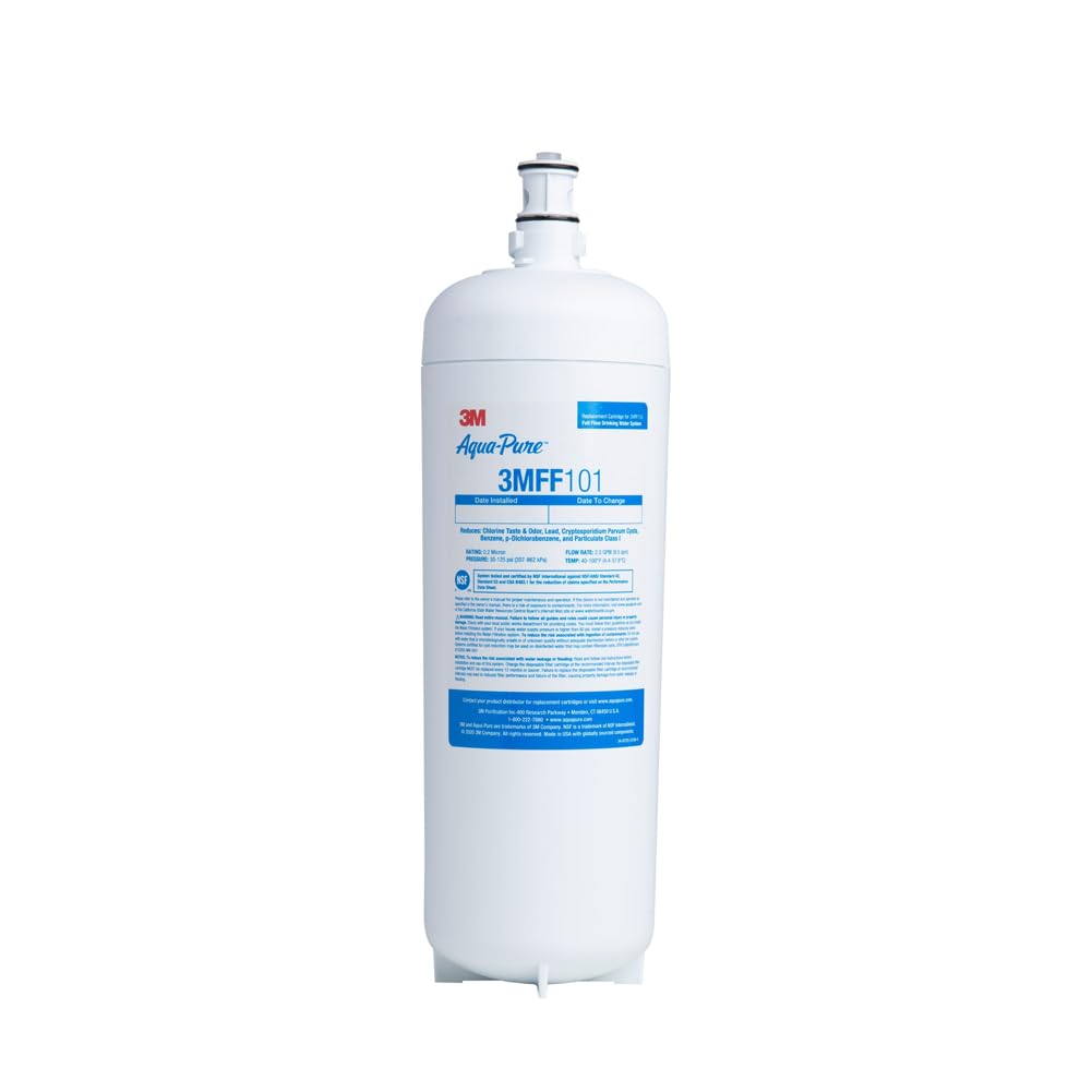 3M Aqua-Pure FF101 Replacement Water Filter Cartridge for Aqua-Pure System 3M FF100, Reduces Lead, Microplastics, Chlorine Taste and Odor, Cysts, Select VOCs