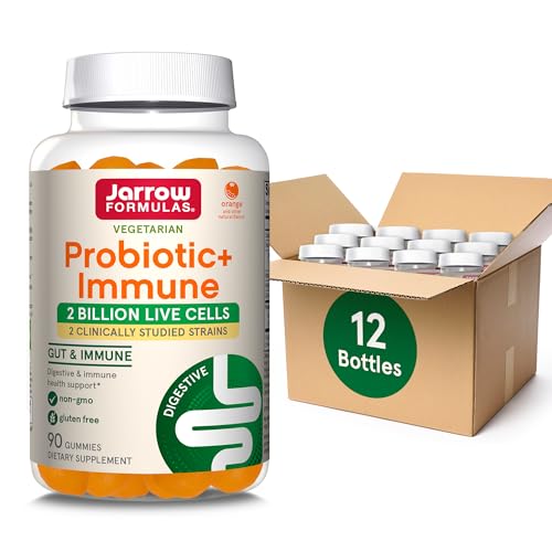 Jarrow Formulas Probiotic+ Immune Gummies, 2 Billion CFU Supplement for Digestive Health and Immune Support, 90 Orange Flavor Probiotic Gummies, 45 Day Supply,12 Packs