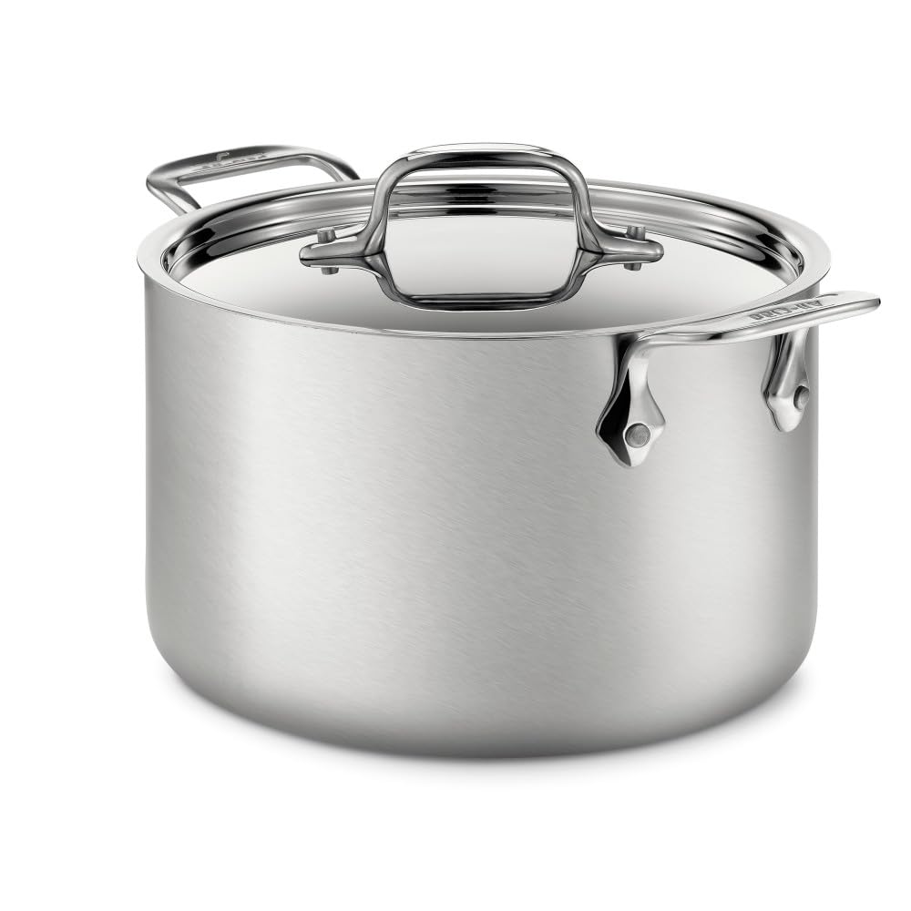 All-Clad D5 5-Ply Brushed Stainless Steel Soup Pot 4 Quart Induction Oven Broiler Safe 600F Pots and Pans, Cookware Silver