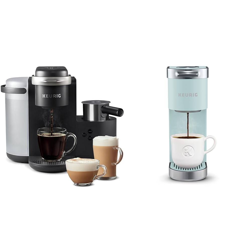 Keurig K-Cafe Single Serve K-Cup Coffee, Latte and Cappuccino Maker, Dark Charcoal & K-Mini Plus Single Serve K-Cup Pod Coffee Maker, Misty Green