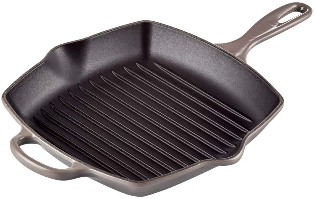 Le Creuset Enameled Cast Iron Signature Square Skillet Grill, 10.25", Oyster