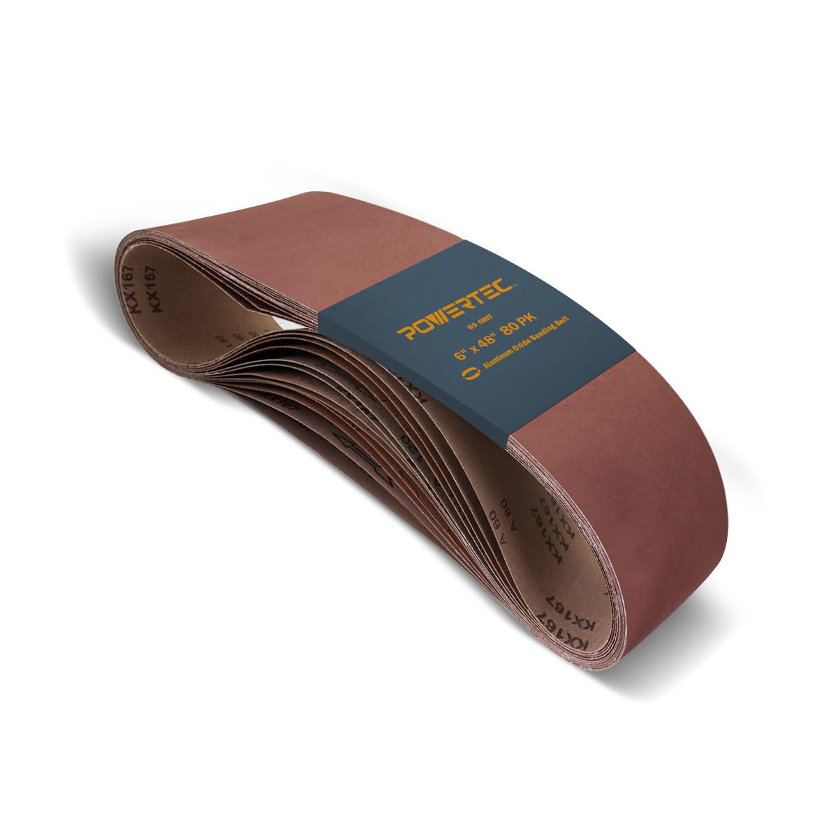 POWERTEC 6" x 48" Sanding Belts, 80 PK, 80 Grit Aluminum Oxide Belt Sander Sanding Belt for Bench Belt Sander, Wood & Paint Sanding, Metal Polishing (110530-Case8)