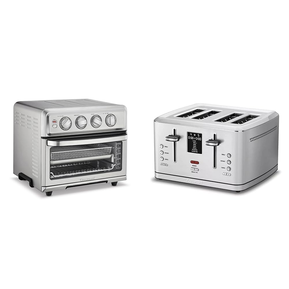 Cuisinart Air Fryer + Convection Toaster Oven, 8-1 Oven with Bake, Grill, Broil & Warm Options, Stainless Steel, TOA-70 & CPT-740 4-Slice Digital MemorySet Toaster, Stainless Steel