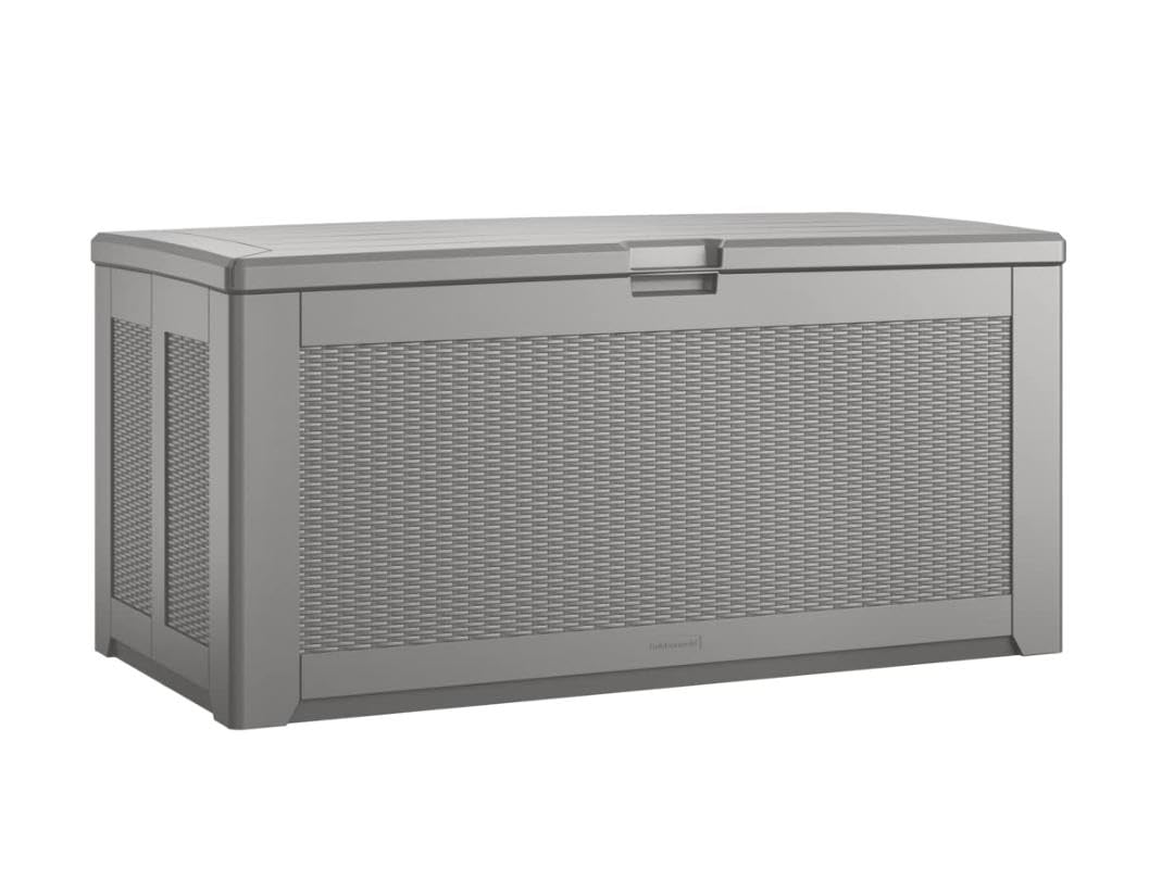 Rubbermaid Extra Large Resin Outdoor Storage Deck Box (134 Gal), Weather Resistant, Gray, Deck Organization for Home/Backyard/Pool Chemicals/Toys/Garden Tools/Porch/Patio Cushions