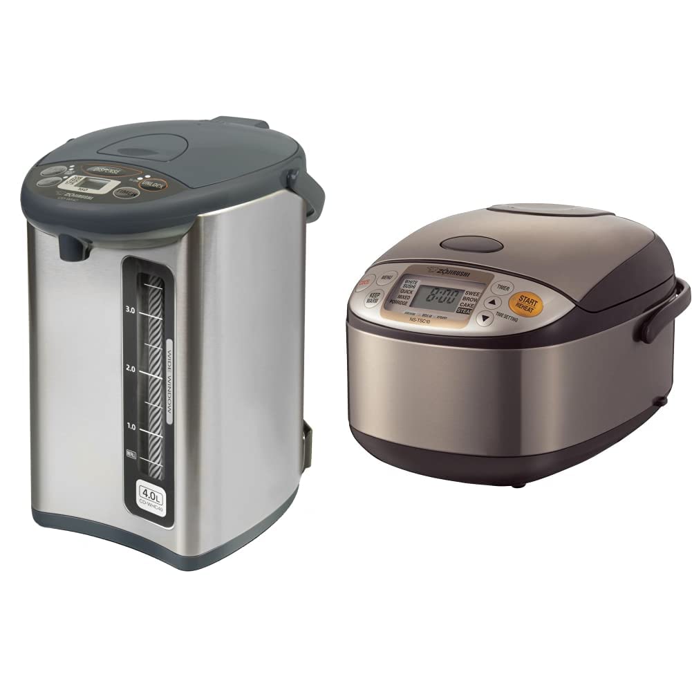 Zojirushi Micom Water Boiler & Warmer (135 oz) and Zojirushi Micom Rice Cooker and Warmer (1.0 Liter), Stainless Steel