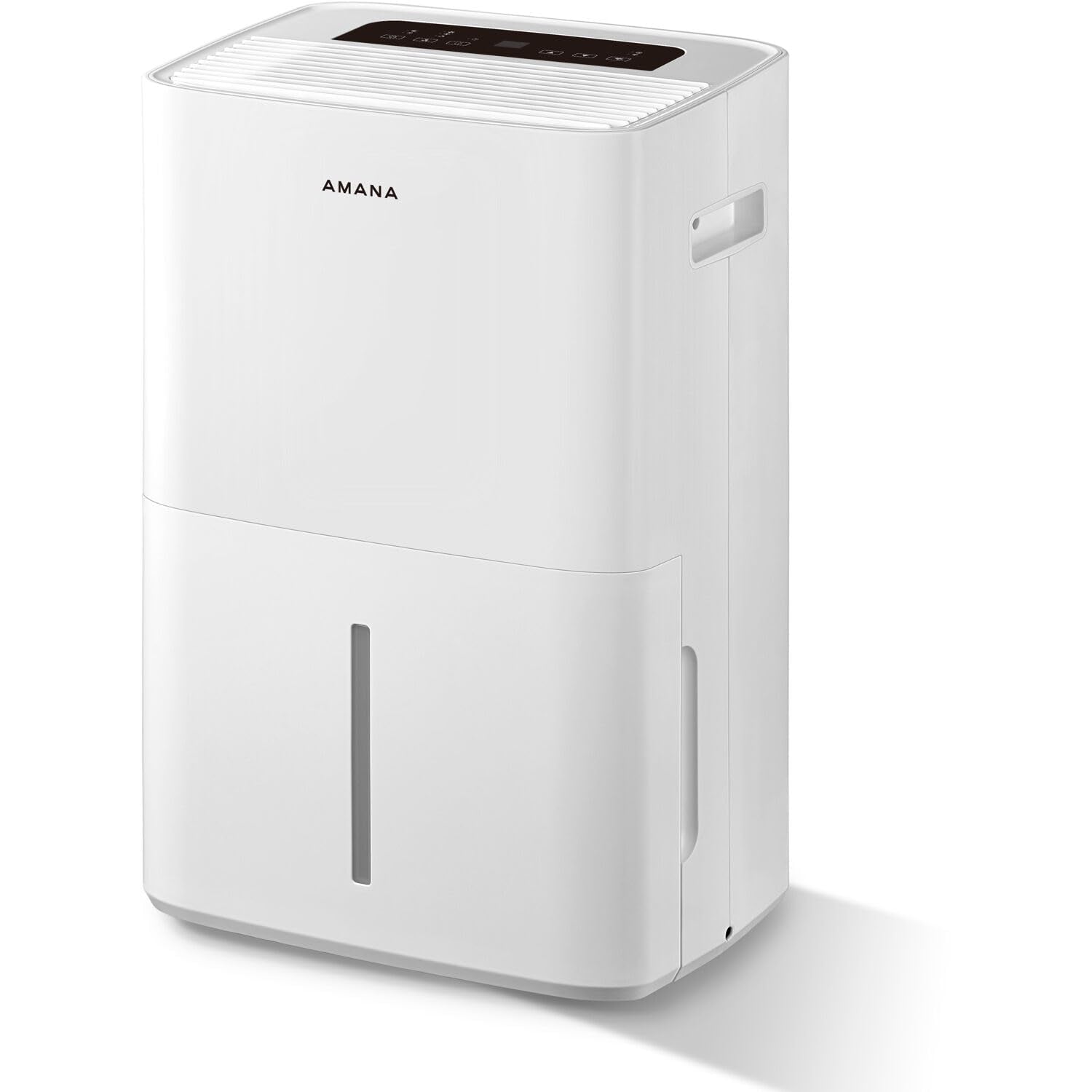 Amana 50-Pint Portable Dehumidifier with Pump for Basement, Garage, Living Room, Attic, 115V, with Auto-Shutoff and Timer, Energy Star, White