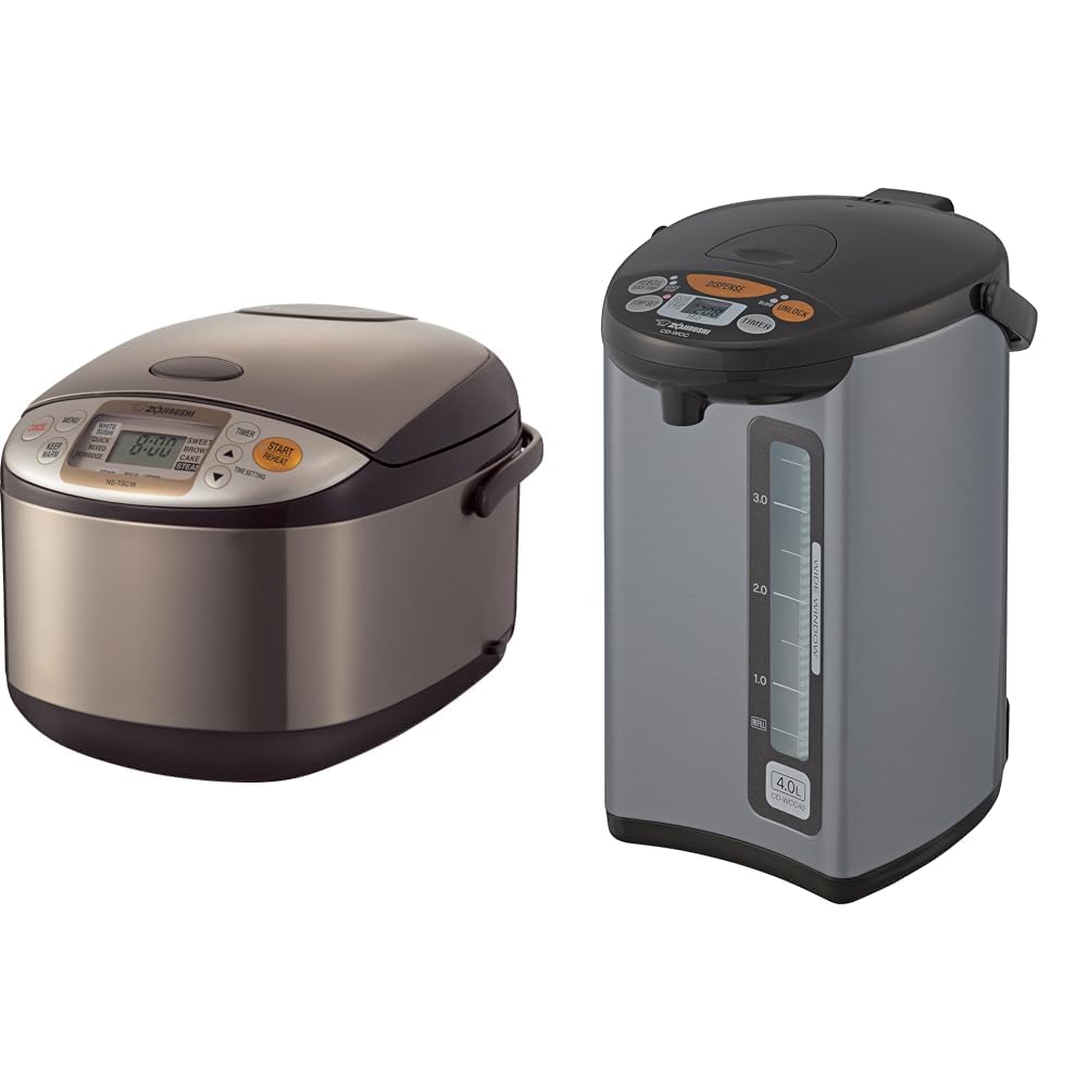 Zojirushi NS-TSC18 Micom Rice Cooker and Warmer, 10-Cups & Micom Water Boiler & Warmer, 135 oz. / 4.0 Liters, Silver