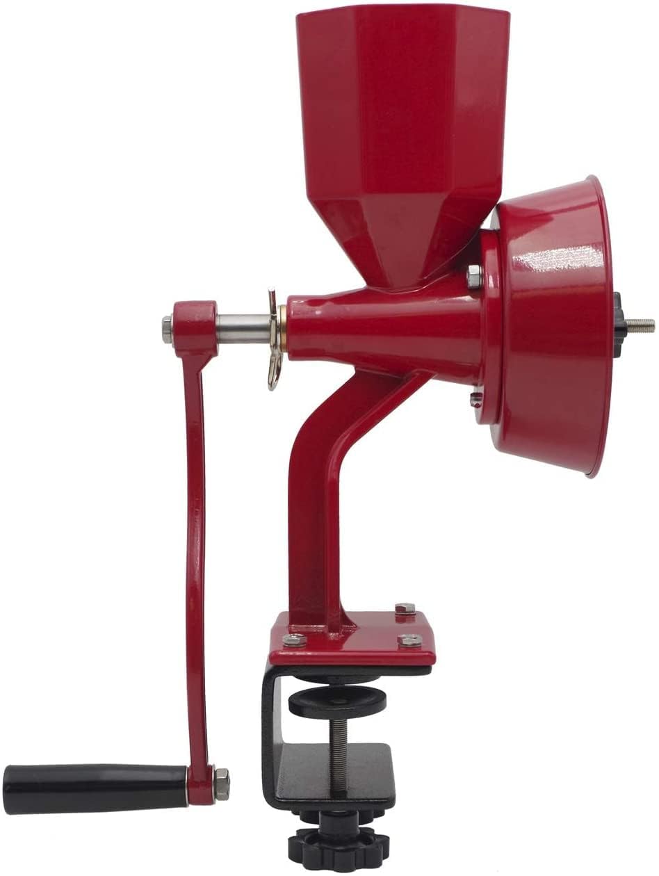 WONDERMILL Manual Hand Grain Mill Red Wonder Junior Deluxe for Dry and Oily Grains - Kitchen Flour Mill, Grain Mill Hand Crank and Spice, Corn, Wheat Stone Mill Grinder