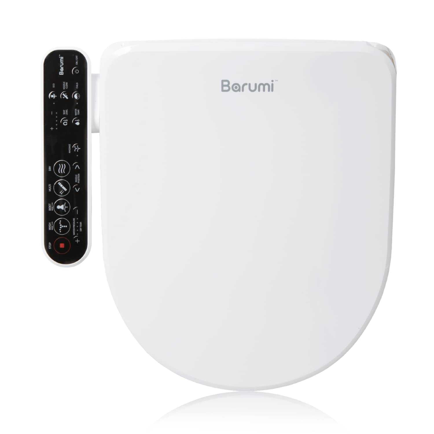 Barumi BM-4001 Round Bidet Toilet Seat, Smart Heated Seat, Air Dryer, Warm Water & Pressure Control, Self-Cleaning, Child & Eco Mode, Self Cleaning -SS Spray Nozzle with Massage, Soft Close Lid