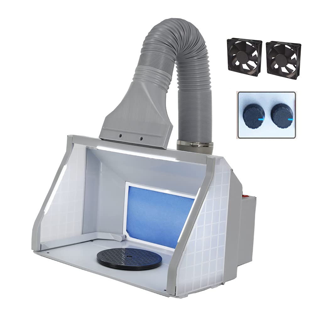 T TOGUSH Airbrush Spray Booth with Adjustable Wind and Bright for Hobby Model Crafts Portable Airbrush Booth with Rotary Knob 3 LED Light Large Space Painting Booth