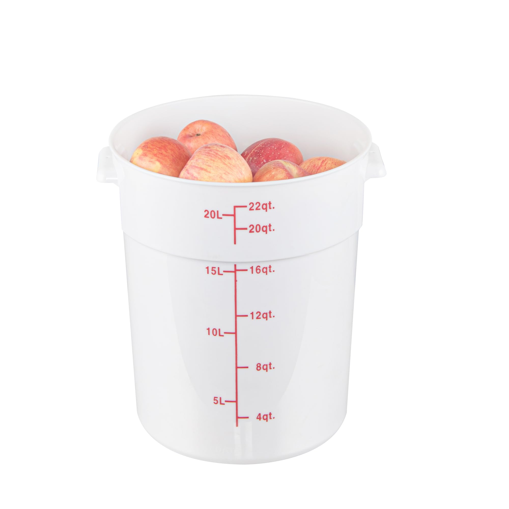 Restaurantware-Met Lux 22 Quart Food Storage Containers, 10 White Storage Containers - Lids Sold Separately, Red Volume Markers, Dishwashable Containers, Side Handles, For Storing Foods