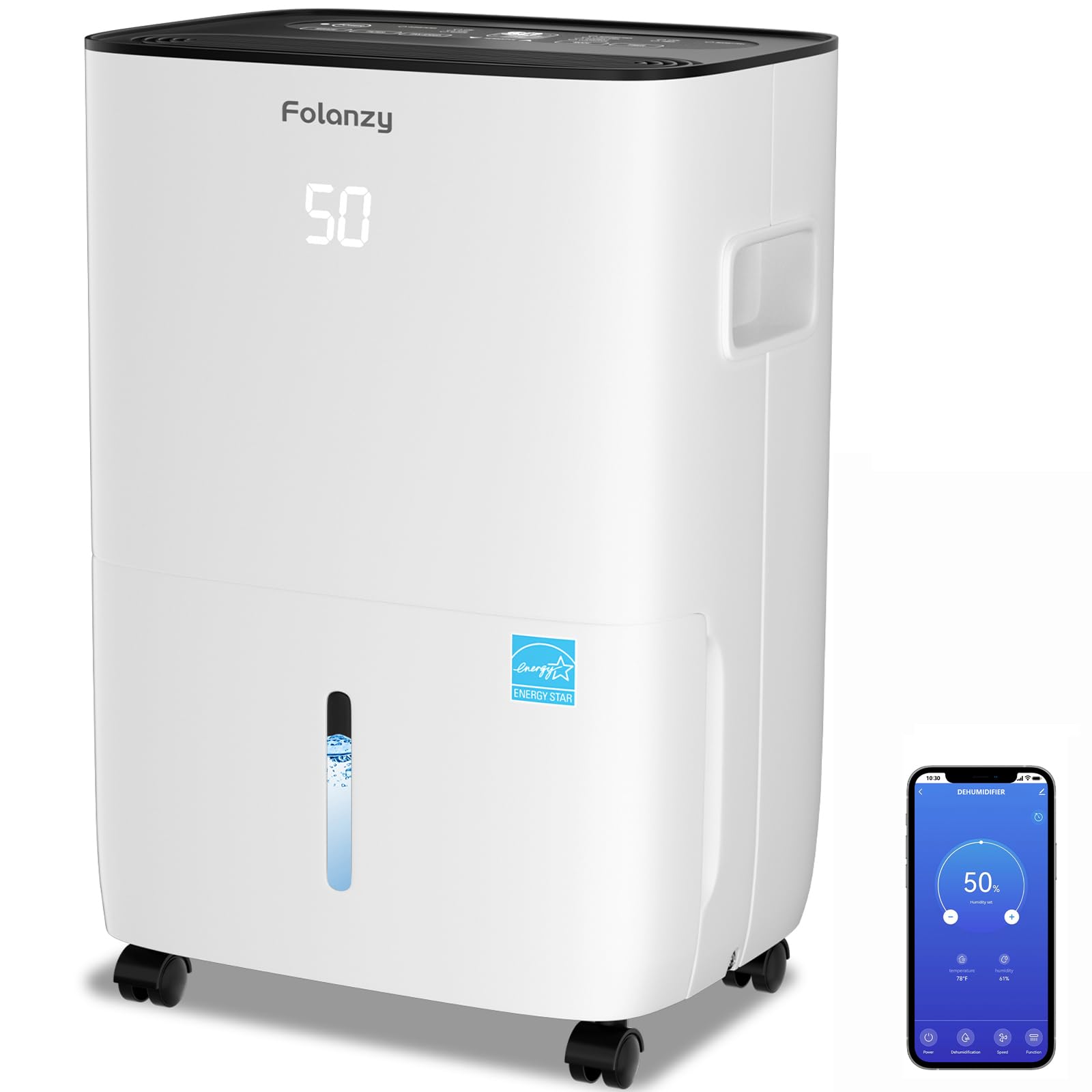 Smart Dehumidifier,Folanzy 120 Pints Energy Star Dehumidifier for Basement Bedroom Home Garage and Large Room Spaces up to 6,200 Sq. Ft with Drain Hose and Water Tank