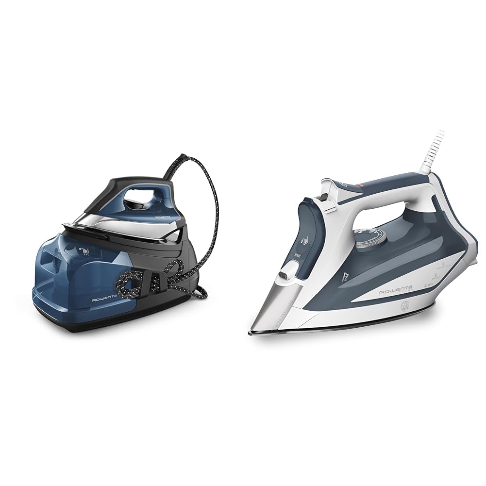 Rowenta Perfect Steam Pro & Focus Stainless Steel Soleplate Professional Steam Station & Iron for Clothes 400 Microsteam Holes