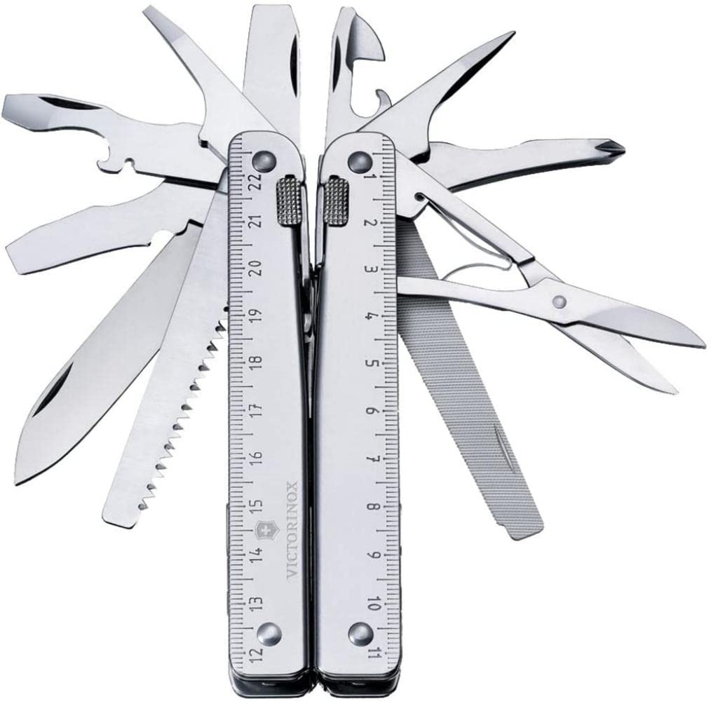 Victorinox Swiss Tool Swiss Army Knife, 24 Function Swiss Made Multi-Tool with Needle-Nose Pliers, Wire Cutters and Large Blade - Silver