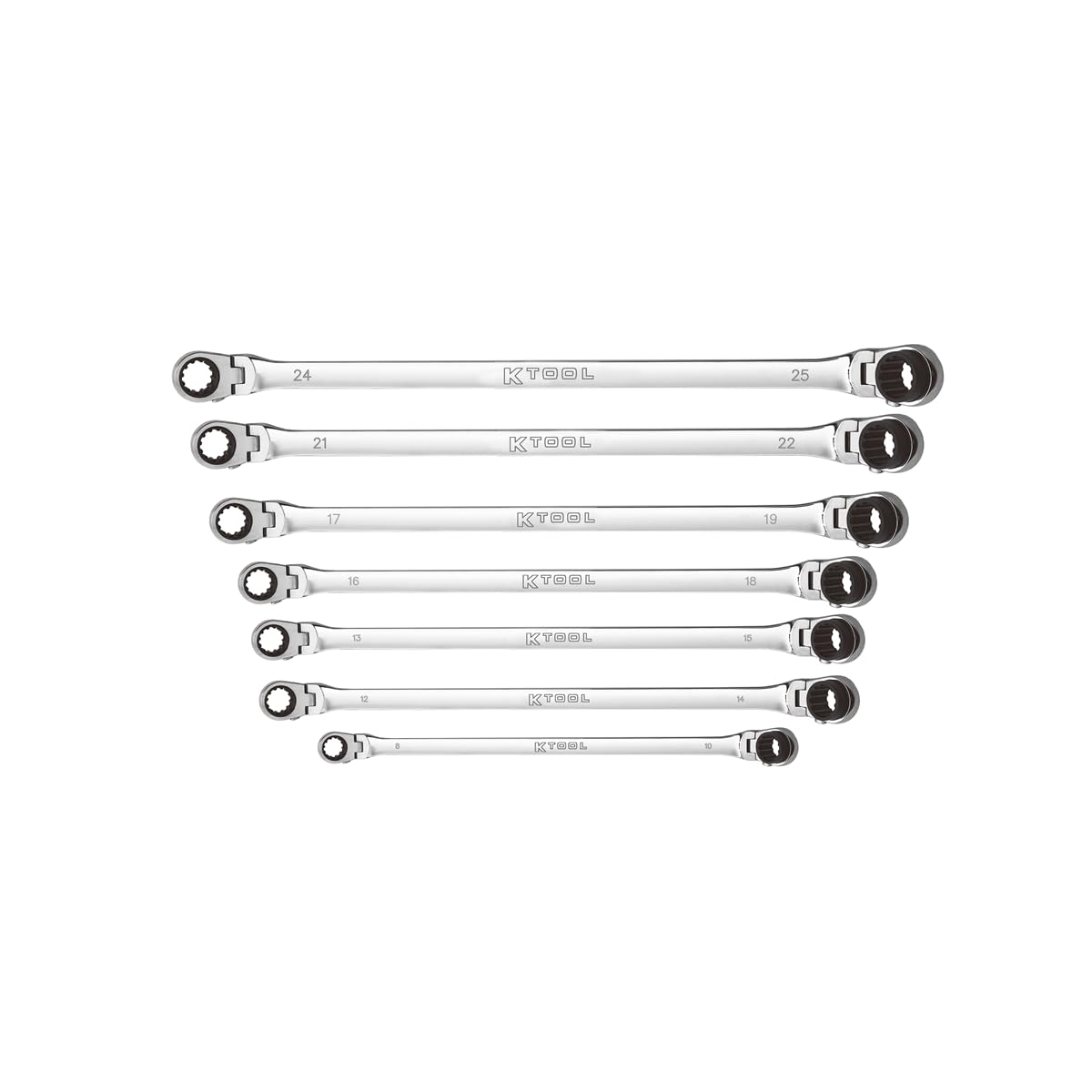 K Tool International 7 Pc. Metric Double Box Univ Spline 90 Tooth Rev Ratchet Set (KTIXDDBM4 and KTIXDDBM10)