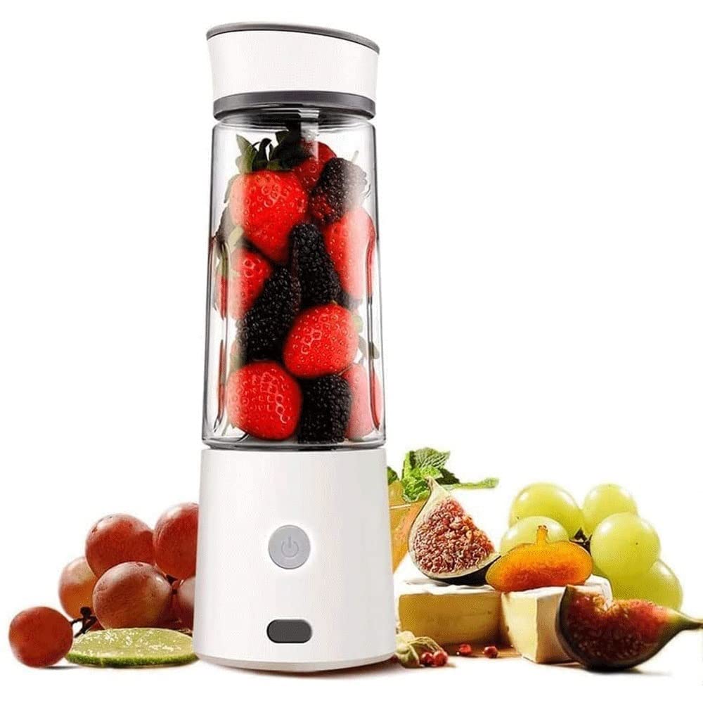 J2Q744AOLPP Portable Blender, Personal Size Blender Smoothies Juicer and Shakes, 400ml Mini Blender USB Rechargeable, Handheld Blender Sports, Travel, Gym (Color : White) (White)