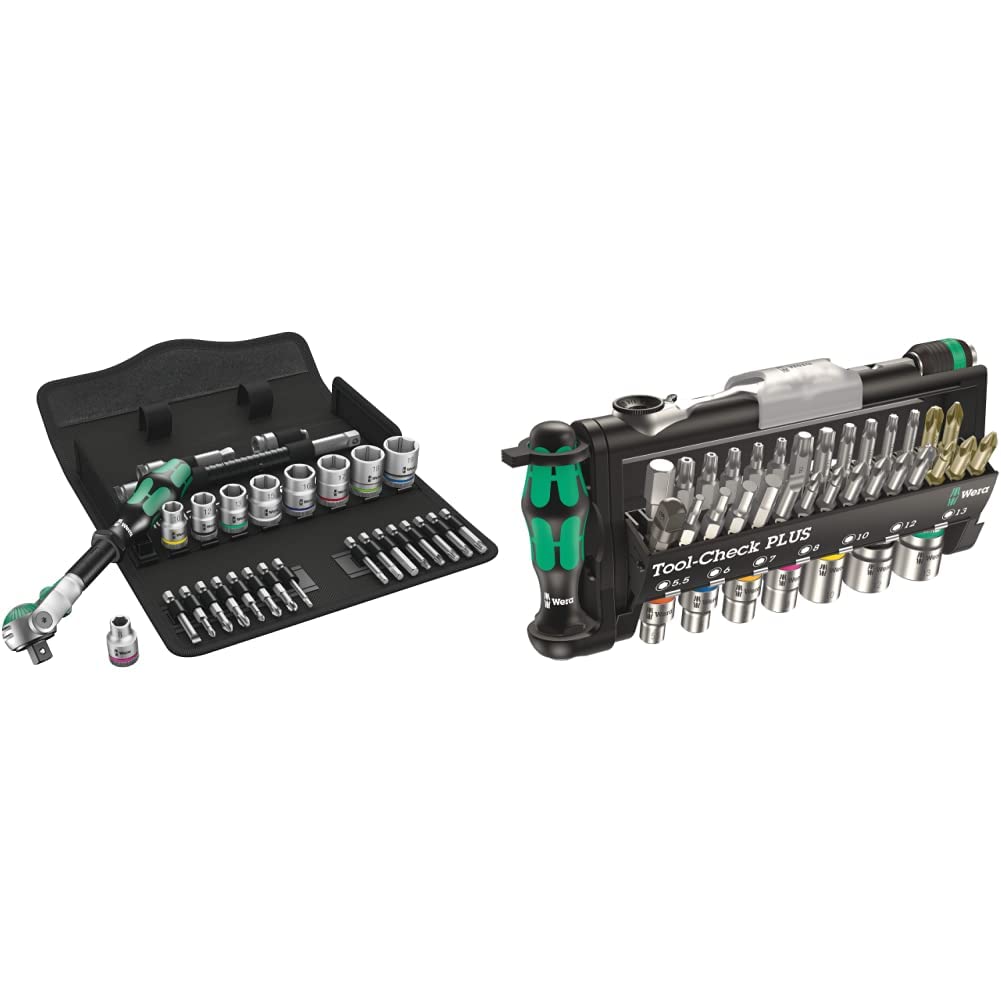 Wera 8100 SB 6 SPEED 3/8 29 PC 3/8" DRIVE METRIC & 056490 Tool-Check Plus Bit Ratchet Set with Sockets - Metric