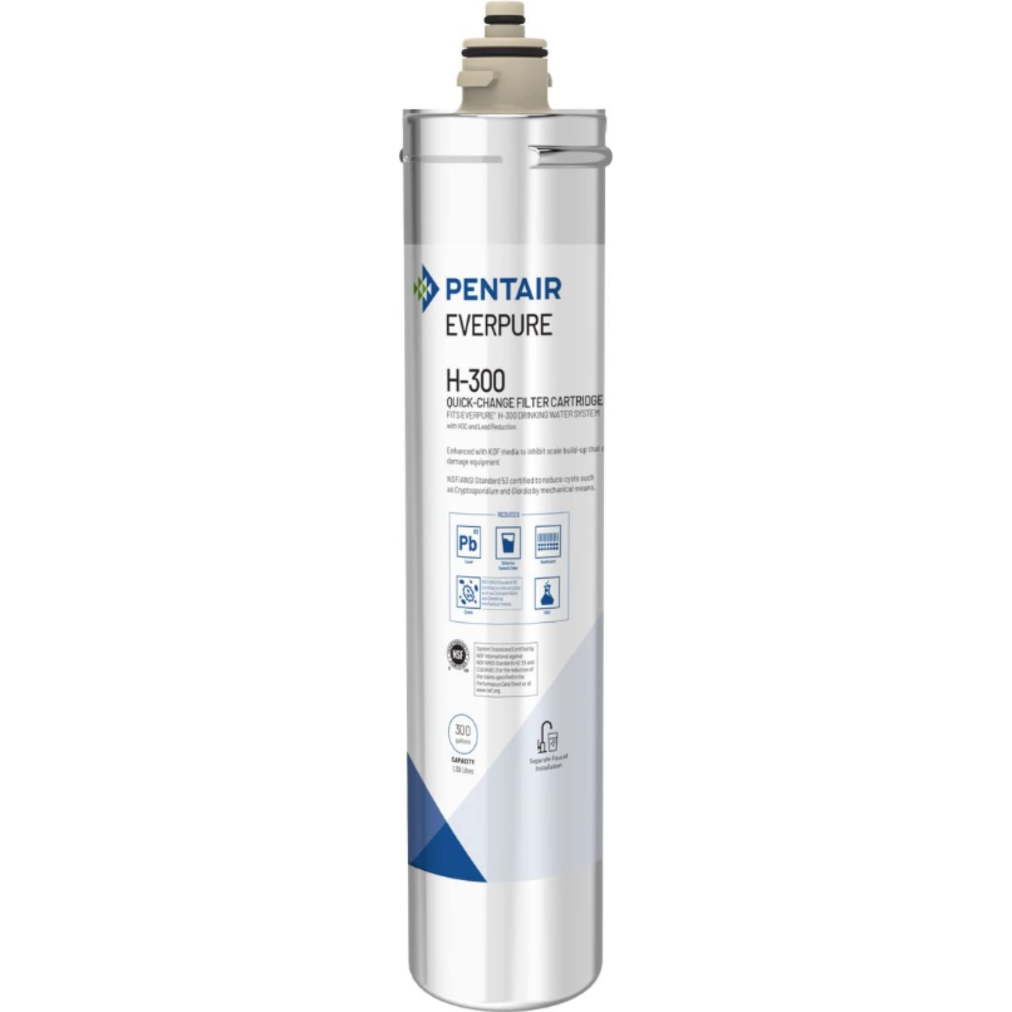 Pentair Everpure H-300 Quick-Change Filter Cartridge, NSF Certified to Reduce Lead, 300 Gallon Capacity, 0.5 Micron, Made in USA (EV927072)