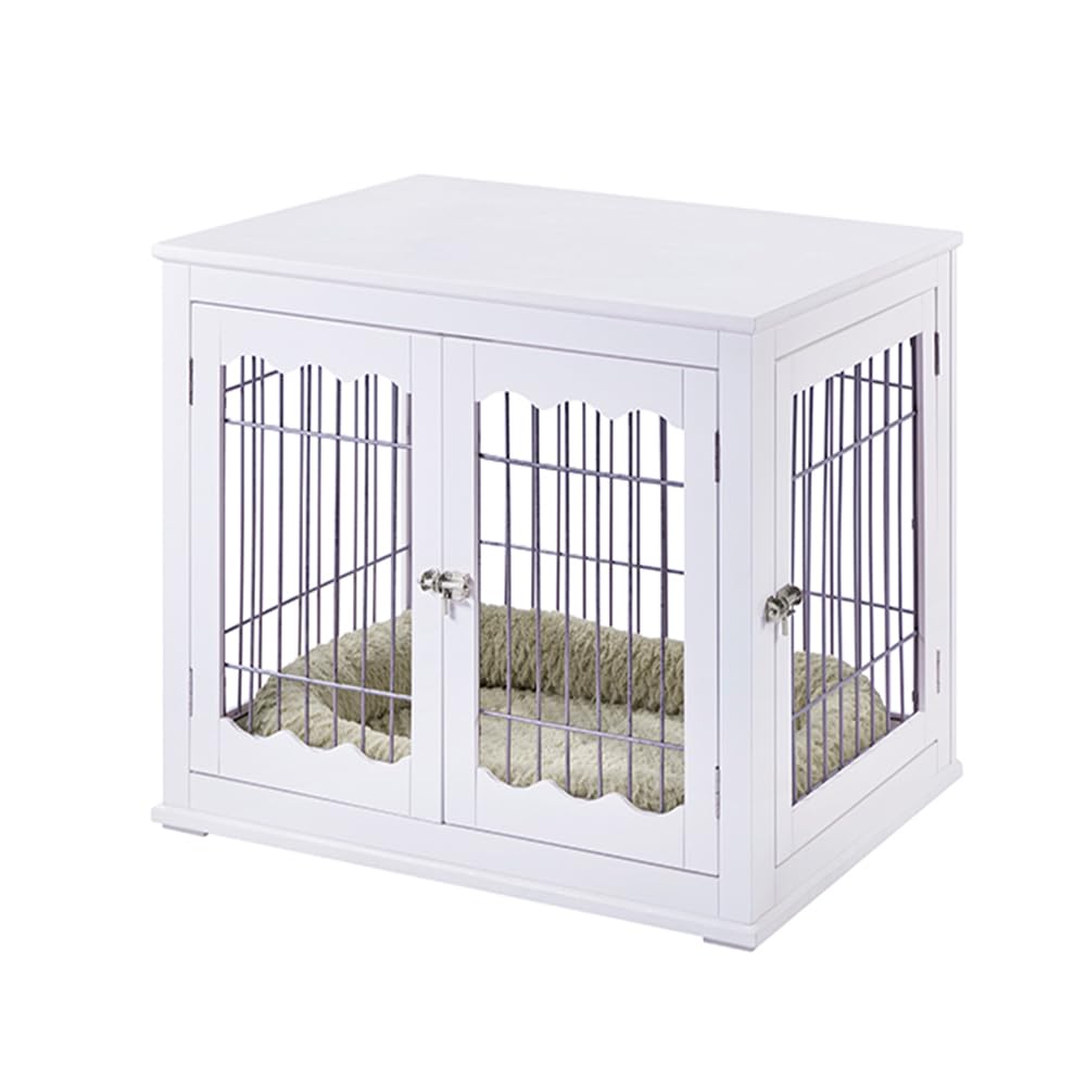 unipaws Furniture Style White Dog Crate for Medium Large Dogs, Indoor Aesthetic Dog Stuff Kennel, Modern Decorative Wood Wire Pet House Dog Cage, Pretty Cute End Side Table Nightstand