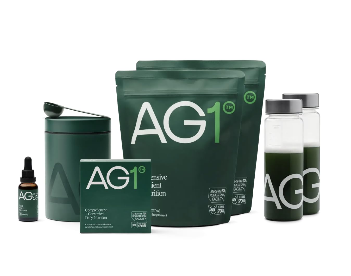 AG1 Greens Powder Supplement | Improve Gut Health | Multivitamin, Probiotic, Gluten Free, Vegan and Keto Friendly | 75 Vitamins (Athletic Greens) - Family Value Kit