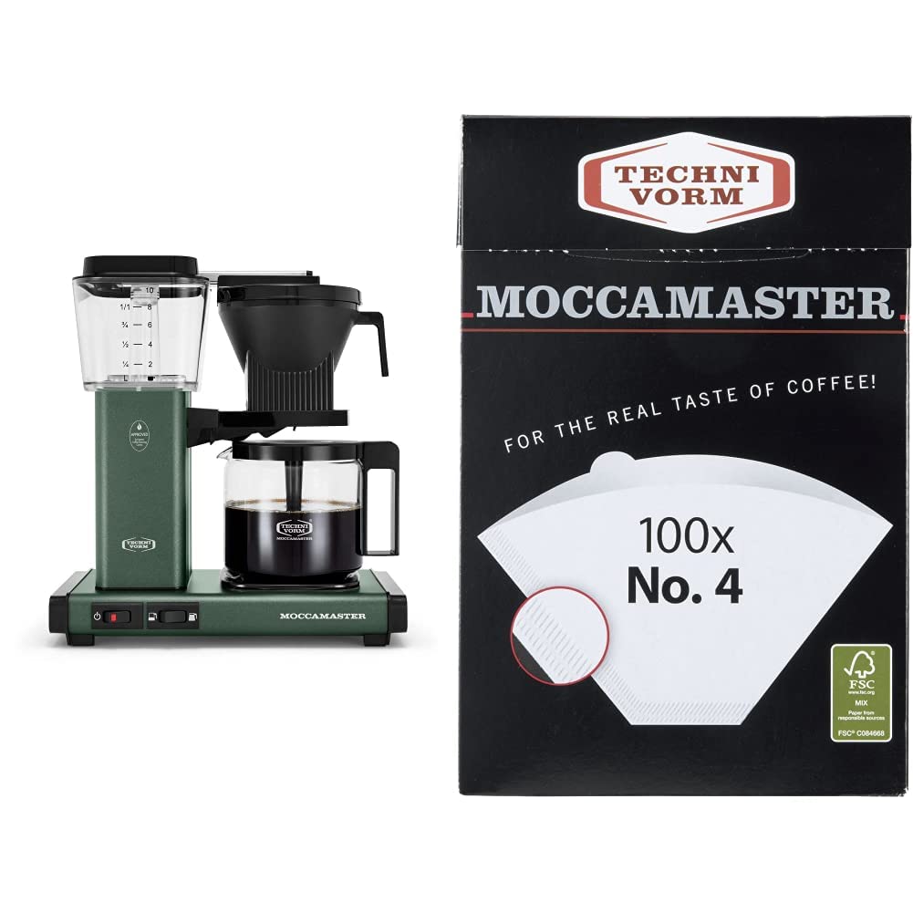 Technivorm Moccamaster 53923 KBGV Select 10-Cup Coffee Maker Juniper, 40 Ounce, 1.25l & #4 White Paper Filters, 100-count per box