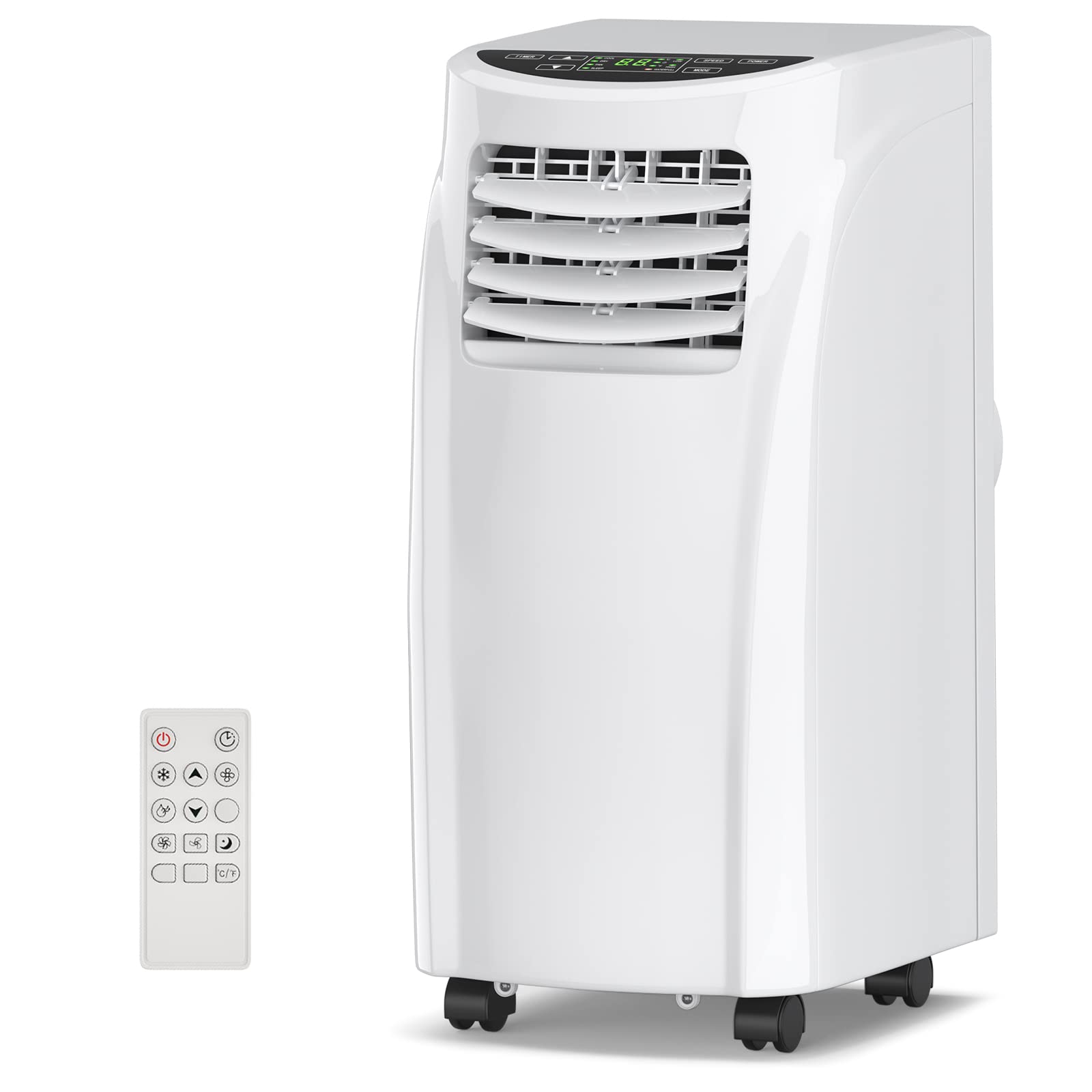 COSTWAY EP24619US 8000 BTU Air Conditioner Unit spaces up to 230 Sq.Ft with Remote Control Dehumidifier Function Window Wall Mount, 4 Caster Wheel, Sleep Mode and, White