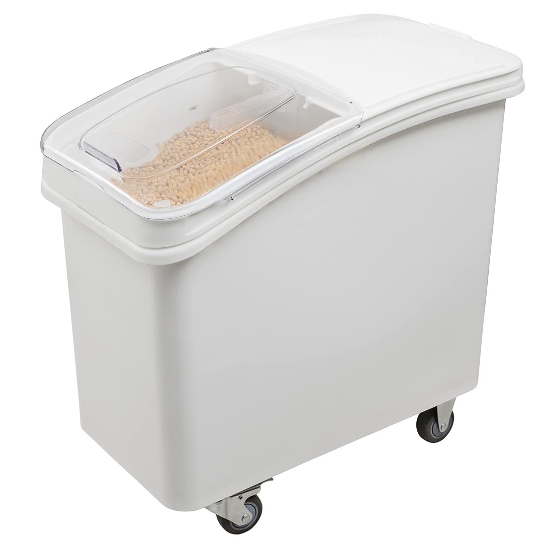 Restaurantware Met Lux 27 Gallon Ingredient Bin 1 Mobile Food Storage Bin On Wheels - With Lid And Scoop Easy Access White Plastic Commercial Flour Bin For Kitchen Store Dry Ingredients