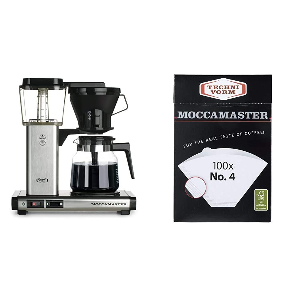 Technivorm 59691 KB Coffee Brewer, 40 oz, Brushed silver & #4 White Paper Filters, 100-count per box