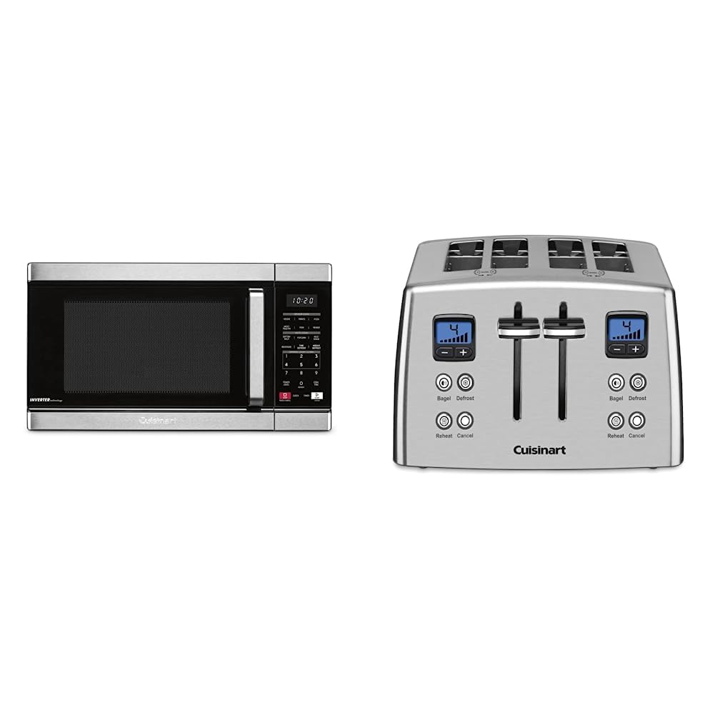Cuisinart CMW-110 Stainless Steel Microwave Oven, Silver & CPT-435P1 4-Slice Countdown Motorized Toaster, Stainless Steel