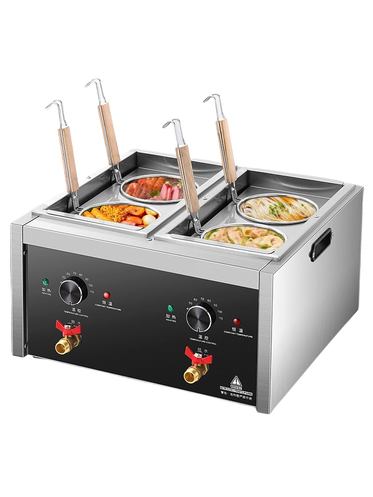 Koalalko Commercial Pasta Cooker with drain valve 2 Independent Tank 4 Pasta Strainer Noodle Cooking Machine Pasta Makers Boiler Temperature Adjustable Boiler For Spaghetti Ramen 110V US plug