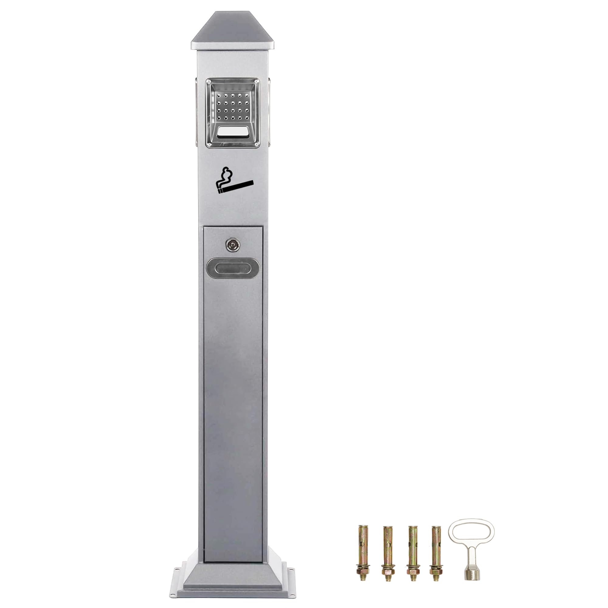 lukar Commercial Butt Receptacle Outdoor Metal Trash Can Heavy Duty Standing Ash Bin for Patios Gardens Hotels Pubs Offices (Silver)