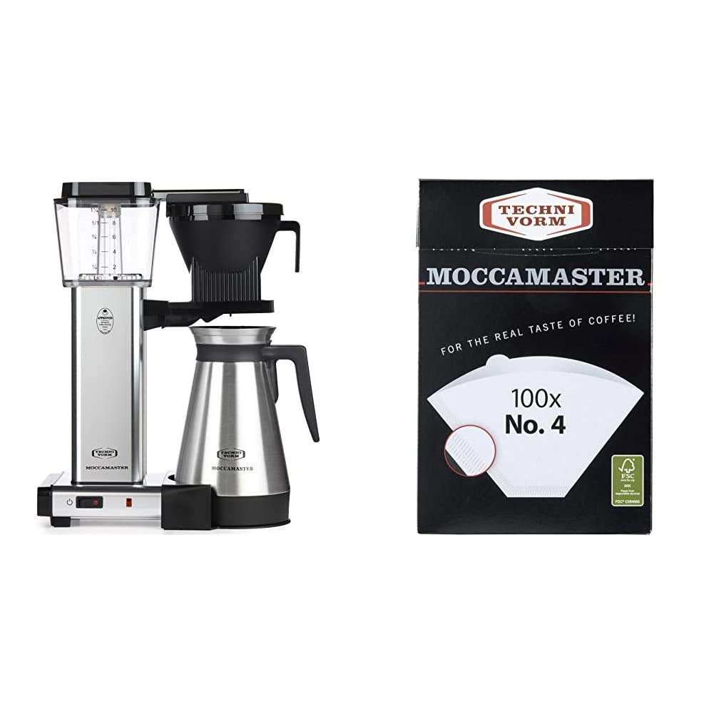 Technivorm Moccamaster 79312 KBGT Coffee Brewer, 40 oz, Polished Silver & #4 White Paper Filters, 100-count per box