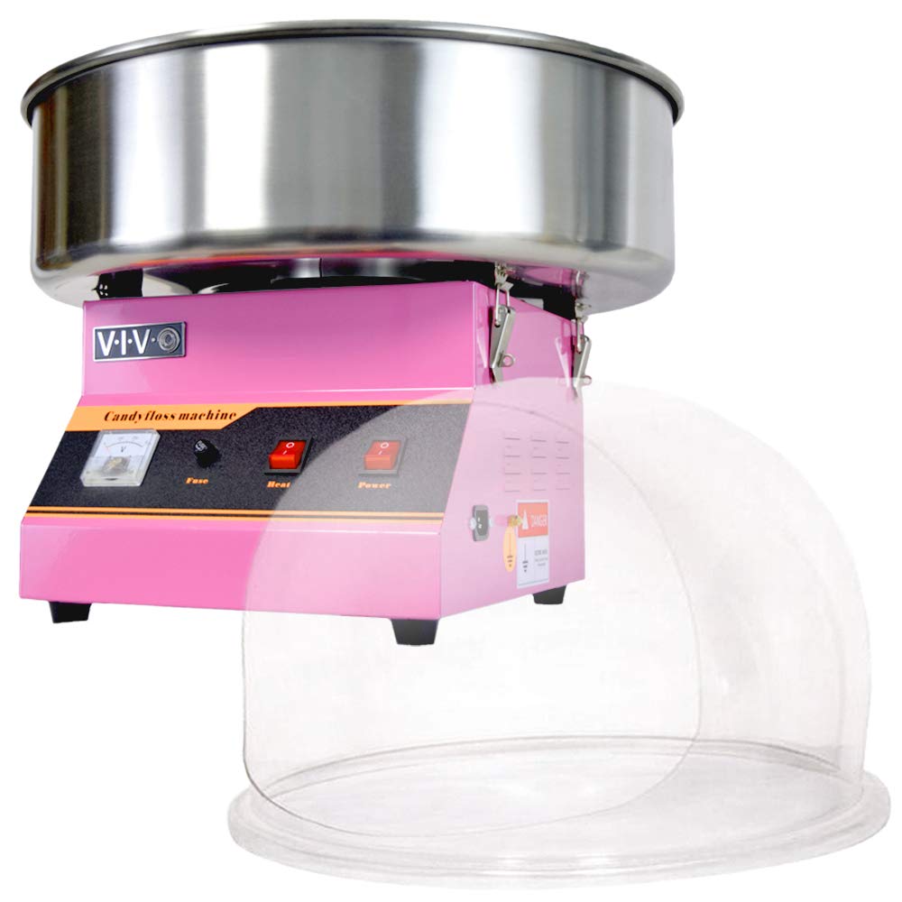 VIVO Pink 1030W Electric Cotton Candy Maker, Commercial Candy Floss Machine with 20 inch Stainless Steel Bowl, Includes Bubble Shield Cover and Sugar Scoop, Easy Home Use, CANDY-KIT-1