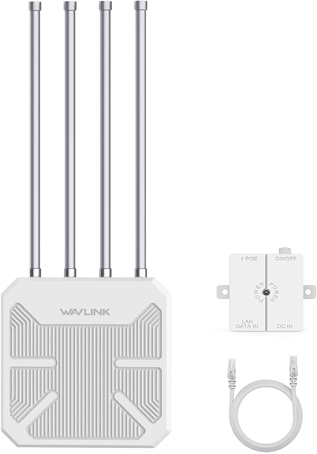 WAVLINK AX3000 Outdoor WiFi 6 Extender Long Range, WiFi 6 Outdoor Wireless Access Point, Active PoE, 4x8dBi Antennas,Work with Starlink/Repeater/Router,IP67,Up to 256 Devices for Farm,Yard,RV,Campsite
