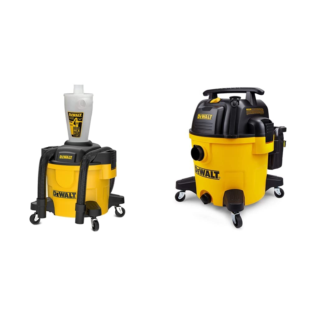 DEWALT Dust Separator with 6 Gallon Poly Tank, Yellow & DXV10P 10 Gallon Quiet Poly Wet Dry Vacuum Yellow