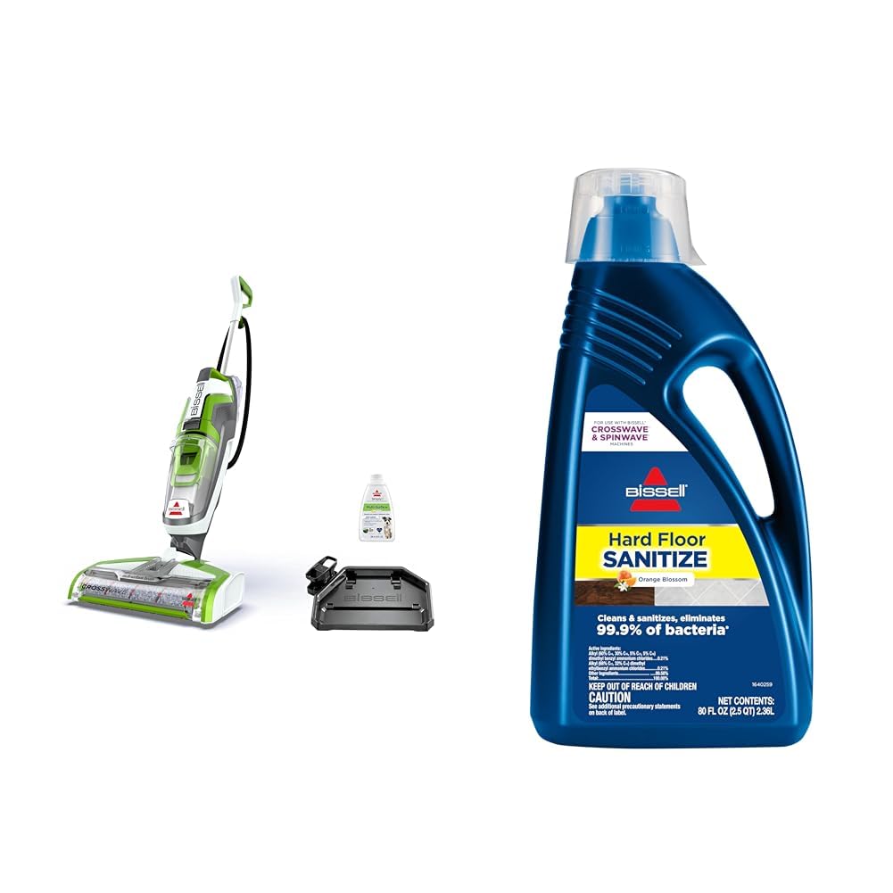 Bundle of Bissell Crosswave Turbo Vacuum Mop All in One Wet and Dry Vac Combo Hard Floor & Area Rug Cleaner, 3888A + Bissell Hard Floor Sanitize Formula, 80 oz, 2504L, 80 Fl Oz