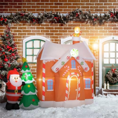 Christmas Snowman, Christmas Inflatable Toy, Christmas Inflatable Decoration, White LED Light, IP44 Polyester Cloth, Santa Claus, Pine Tree and House