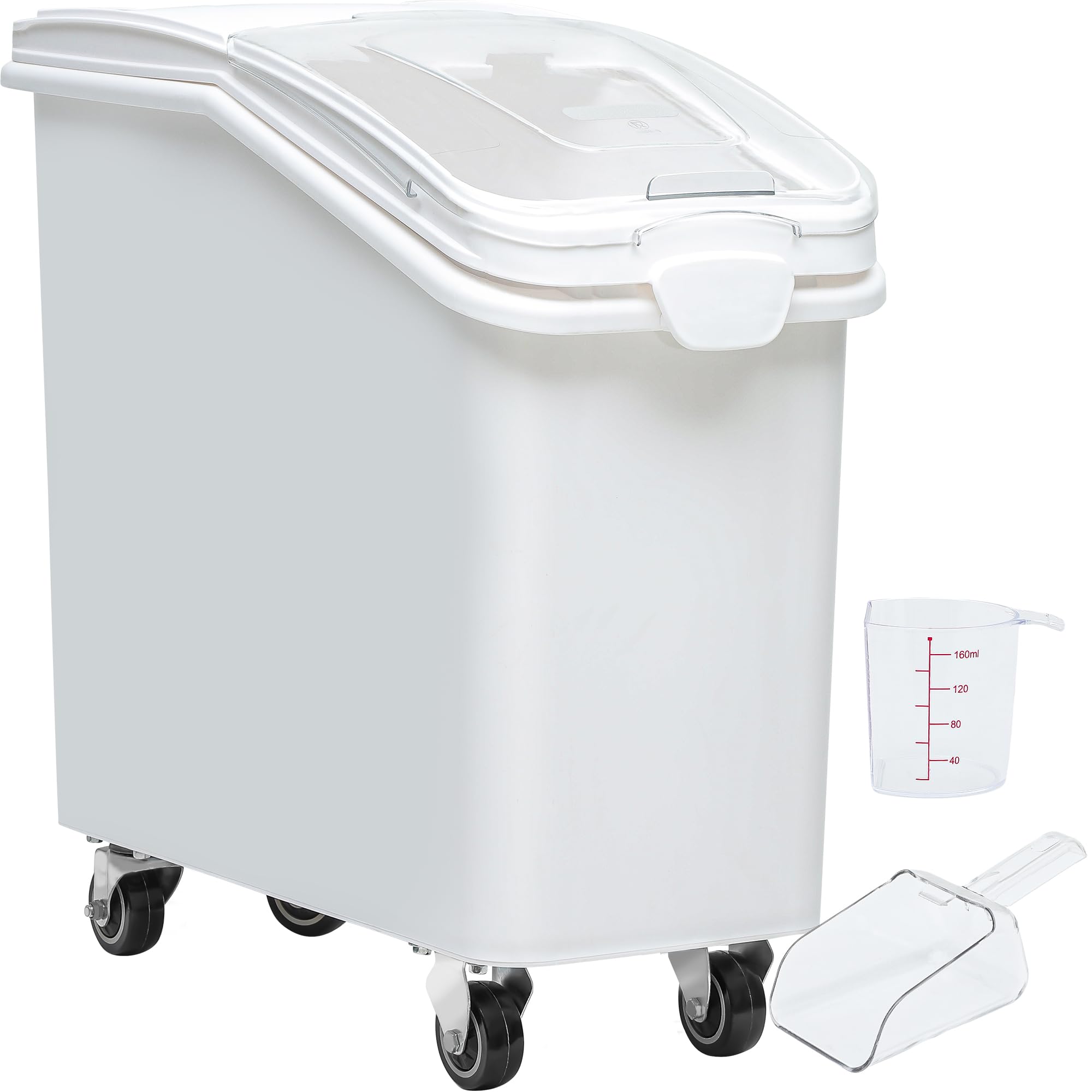 YITAHOME 27 Gallon Ingredient Bin, Commercial Food Container with 625 Cups, Large Flour Storage Container Bin with 360° Wheels, Scoop and Lid for Kitchen, White