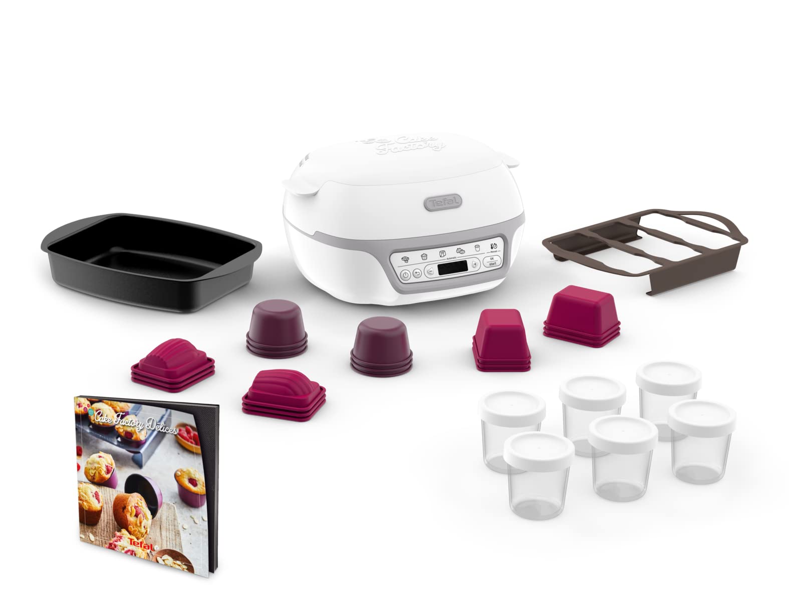 Tefal Cake Factory Delights Silver Maxi Pack, Smart Cake Machine, 5 Automatic Programs, 1 Manual Mode, CreaBake Moulds, App Recipes, CreaBake Compatible, KD812110