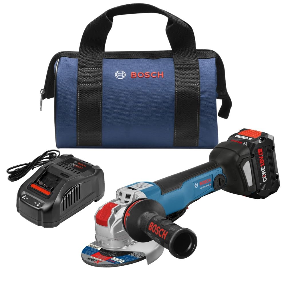 BOSCH GWX18V-50PCB14 18V X-LOCK Brushless Connected-Ready 4-1/2 In. – 5 In. Angle Grinder Kit with (1) CORE18V® 8 Ah High Power Battery